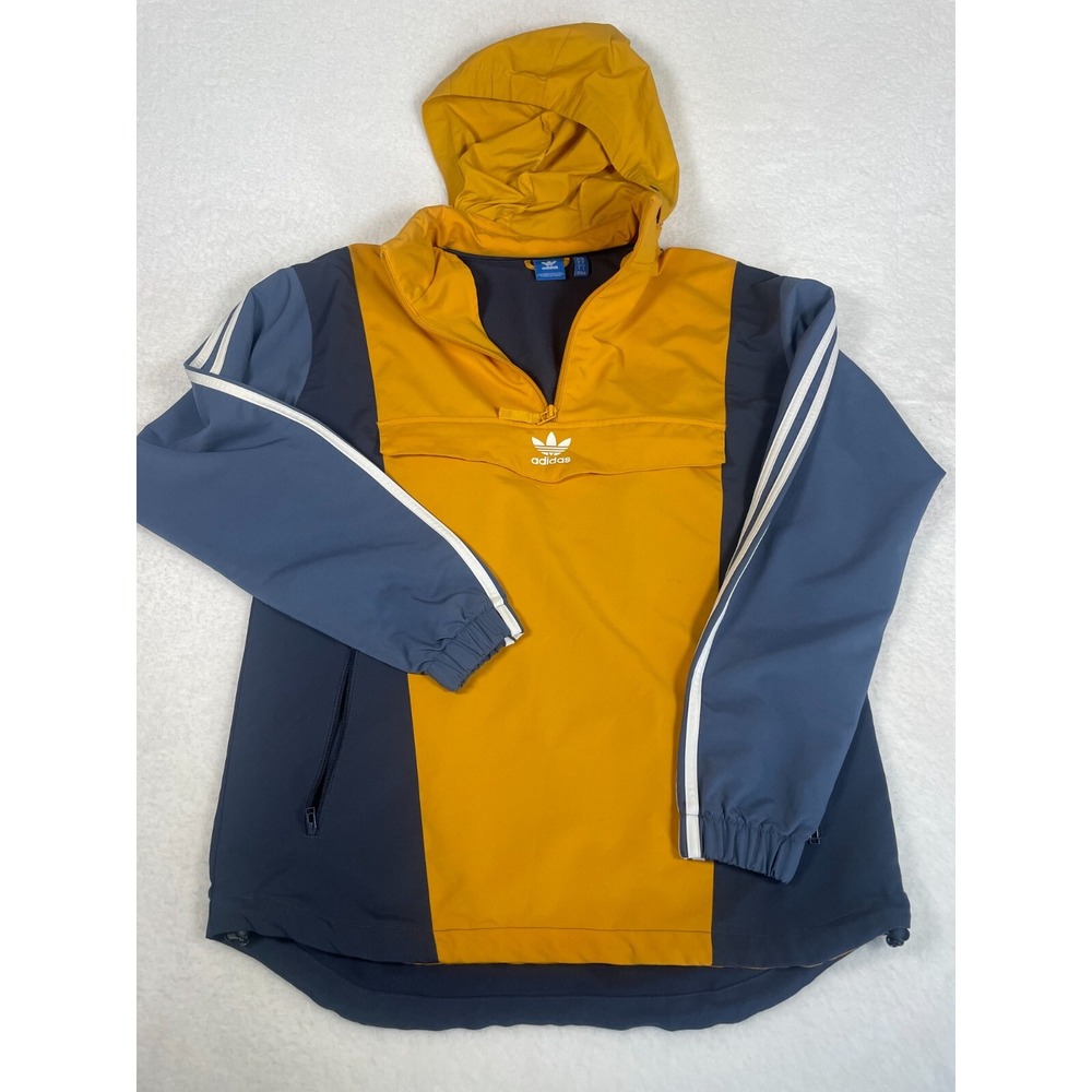 Adidas Originals Men's Half-Zip Jacket Gold Blue Size Small Hooded Windbreaker 3